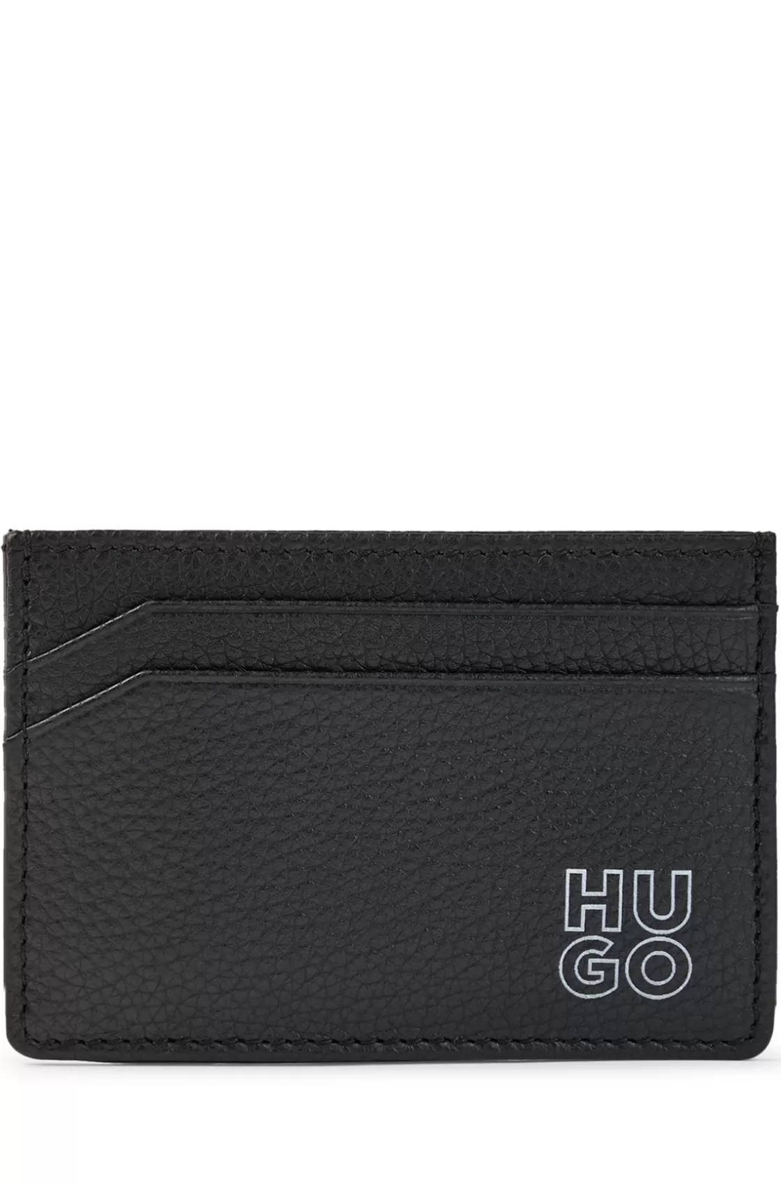 HUGO BOSS Grained-leather Card Holder With Stacked Logo Black Cheap