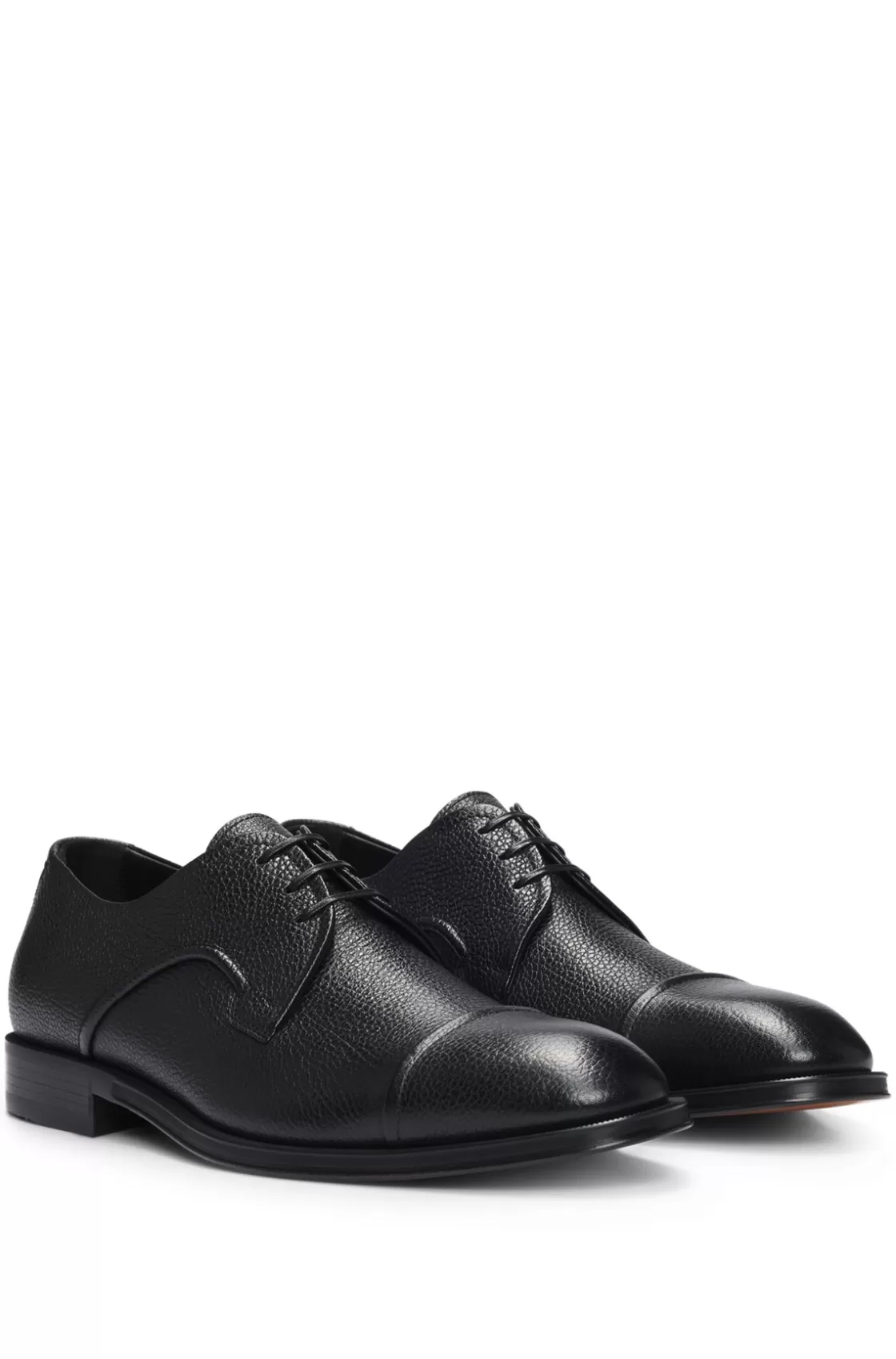 HUGO BOSS Grained-leather Derby Shoes With Anti-slip Sole Black Hot