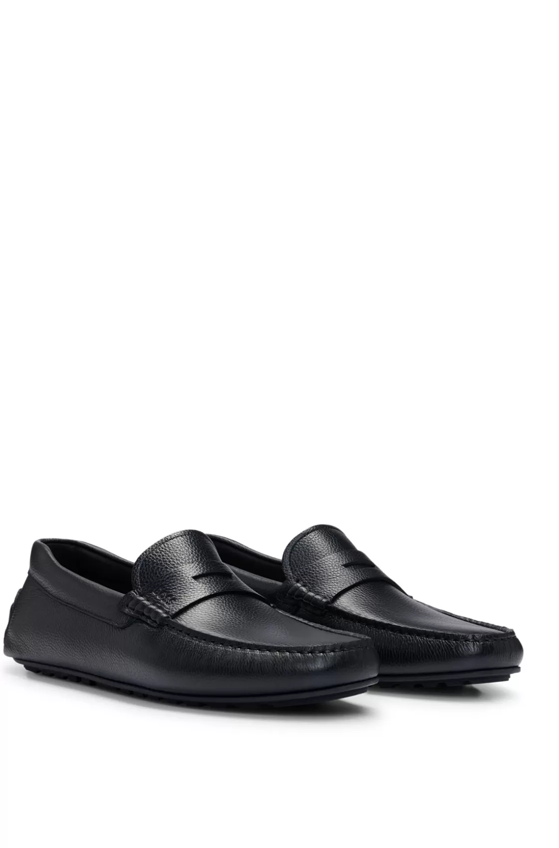 HUGO BOSS Grained-leather Driver Moccasins With Logo Strap Black Cheap