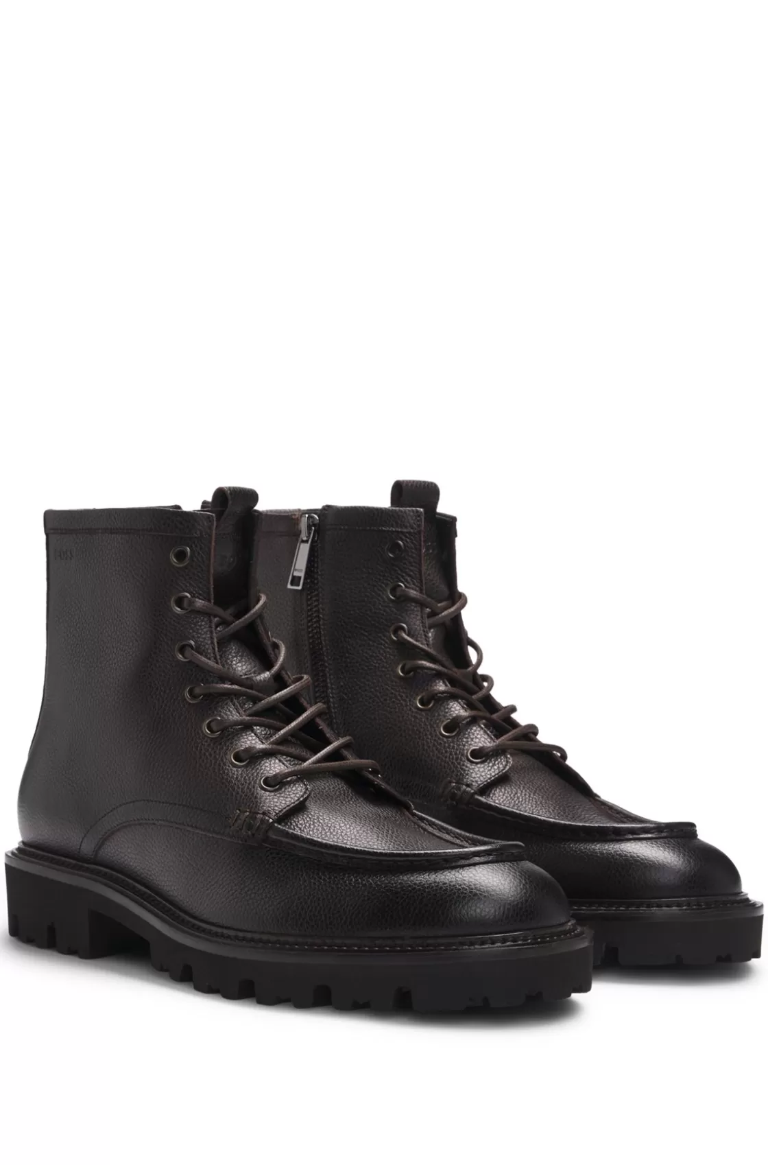 HUGO BOSS Grained-leather Half Boots With Apron Toe Dark Brown Online
