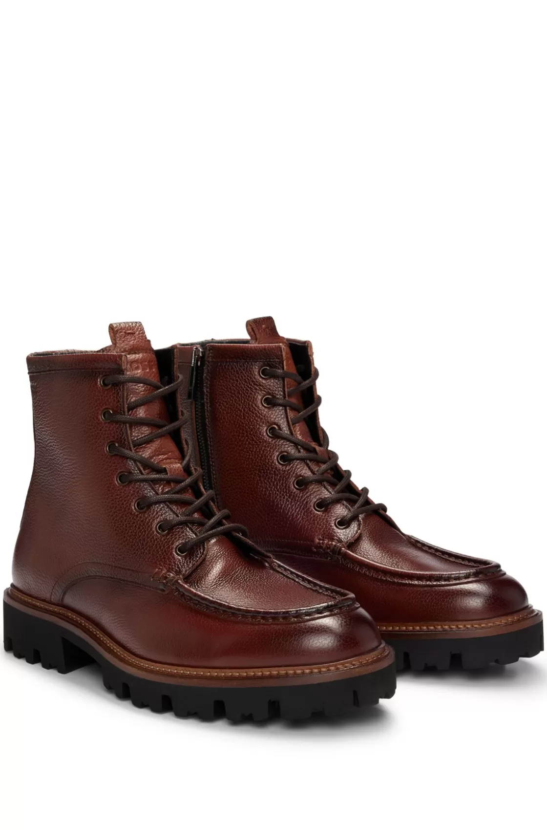 HUGO BOSS Grained-leather Half Boots With Apron Toe Brown Fashion