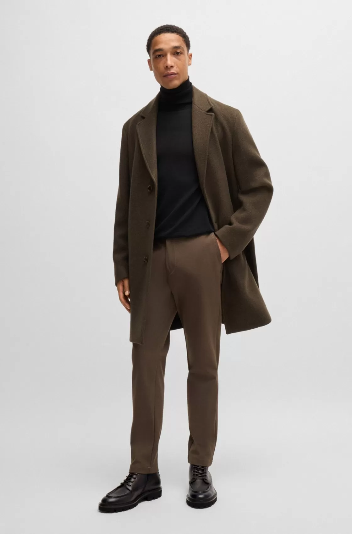 HUGO BOSS Grained-leather Half Boots With Apron Toe Dark Brown Online