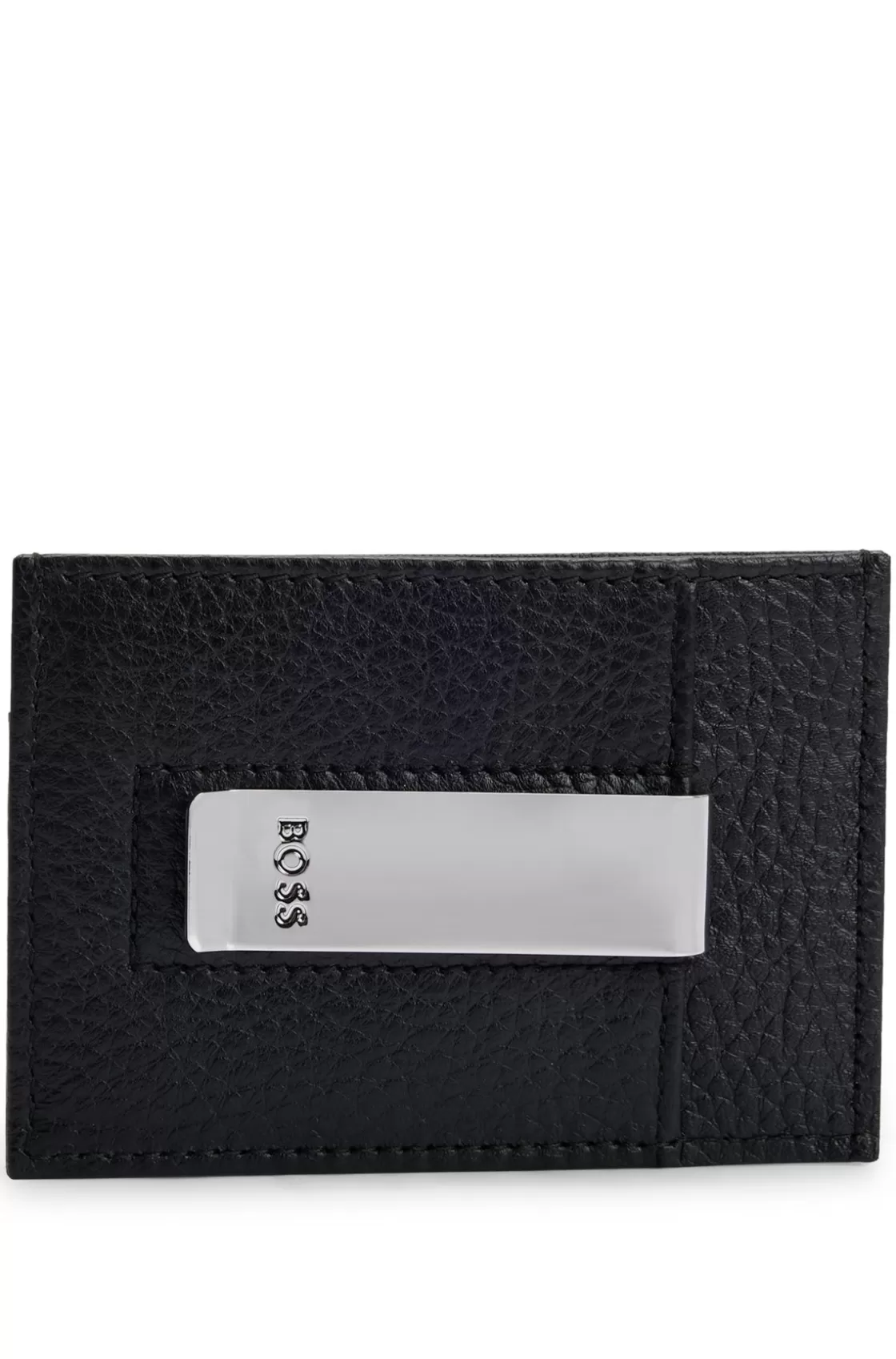 HUGO BOSS Grained-leather Money Clip With Logo Lettering Black Discount