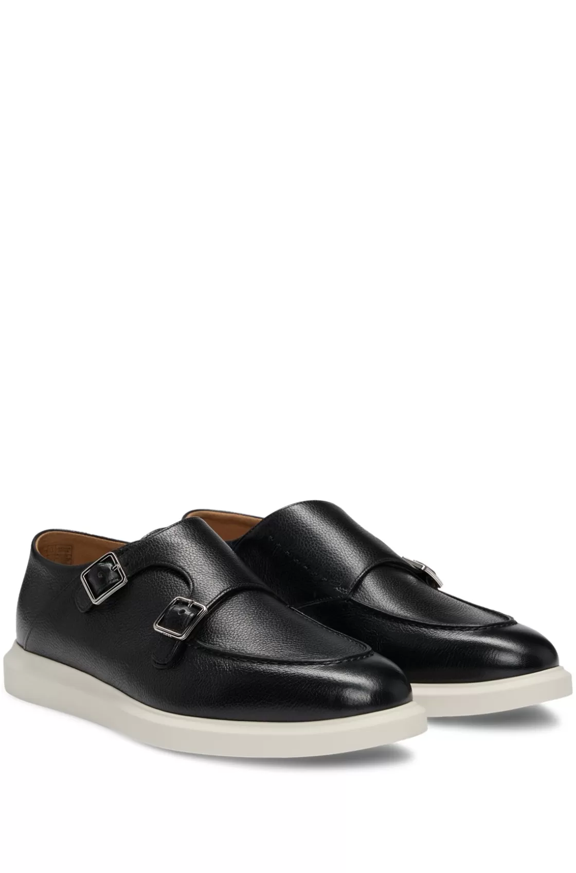 HUGO BOSS Grained-leather Monk Shoes With Double Strap Black Shop