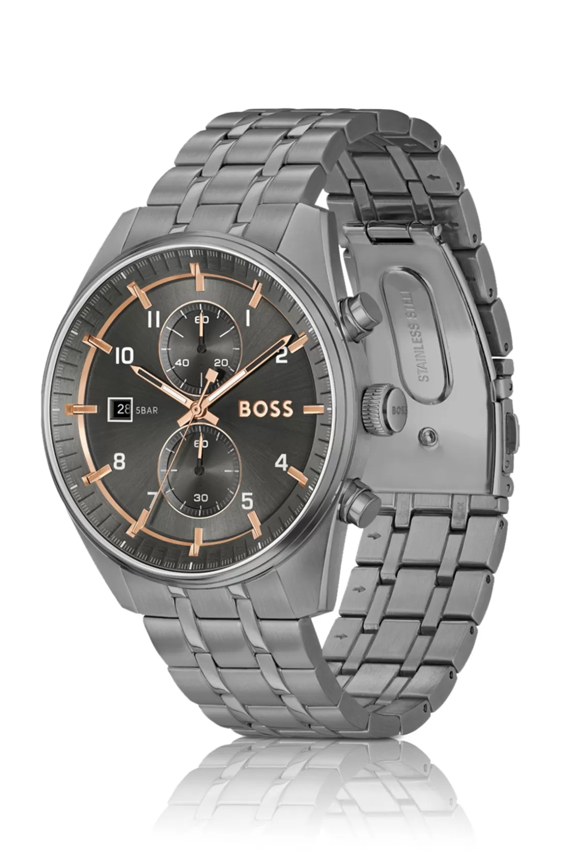 HUGO BOSS Gray-plated Chronograph Watch With Gold-tone Details Assorted-Pre-Pack Outlet