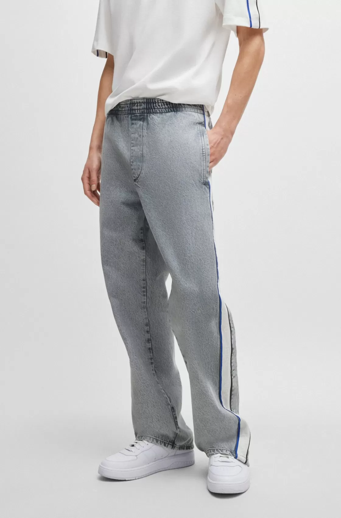 HUGO BOSS Relaxed-fit Jeans With Side Poppers And Contrasting Tape Grey New