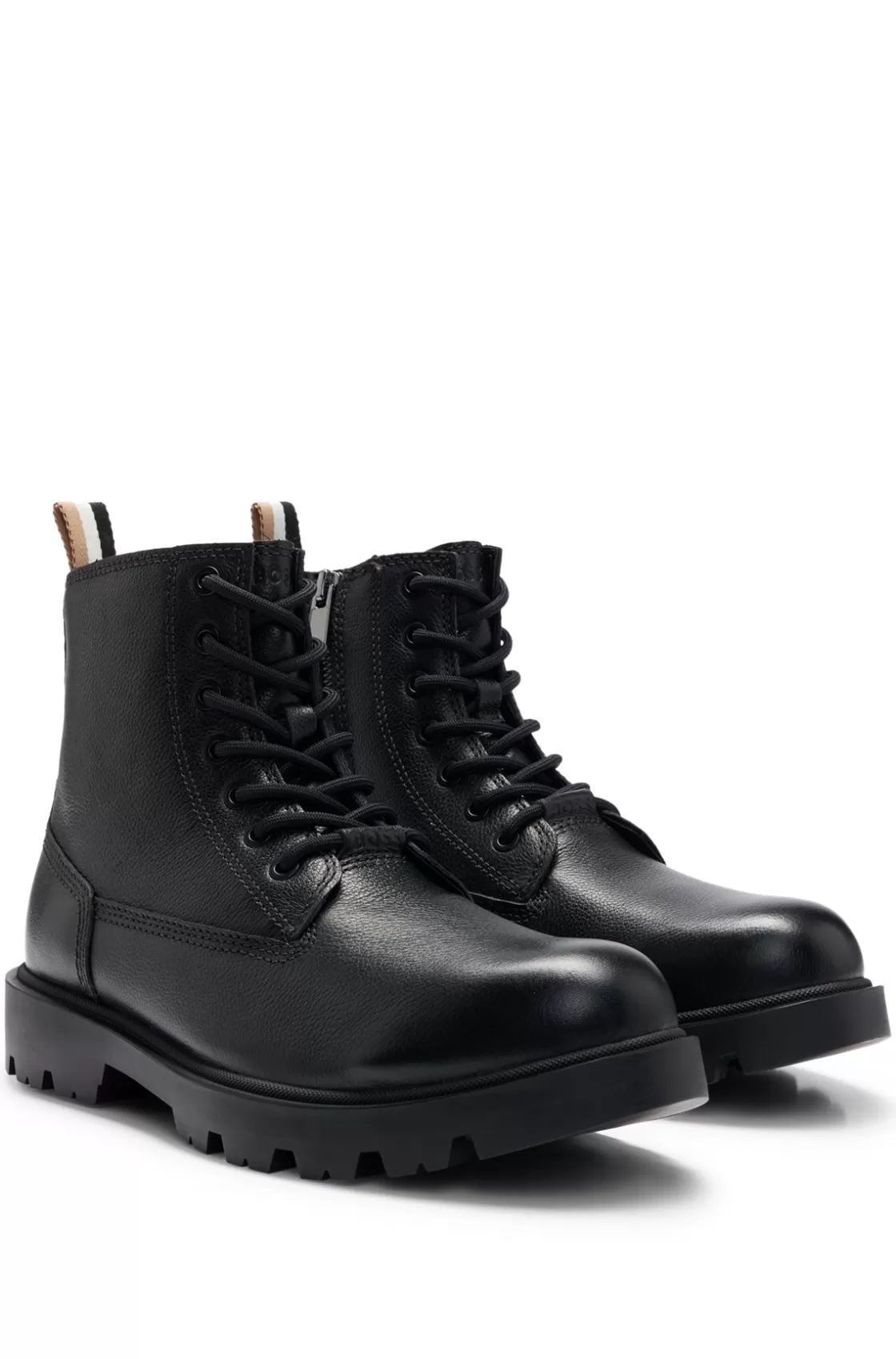 HUGO BOSS Half Boots In Grained Leather With Signature-stripe Tape Black Outlet