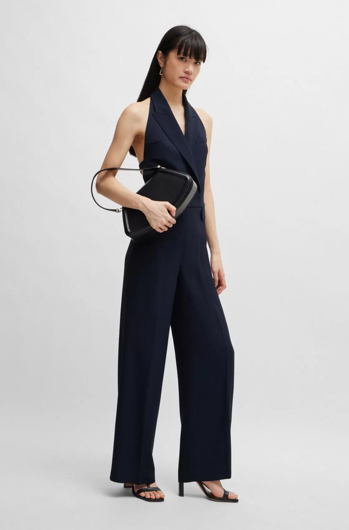 HUGO BOSS Halterneck Jumpsuit With Peak Lapels Dark Blue Store