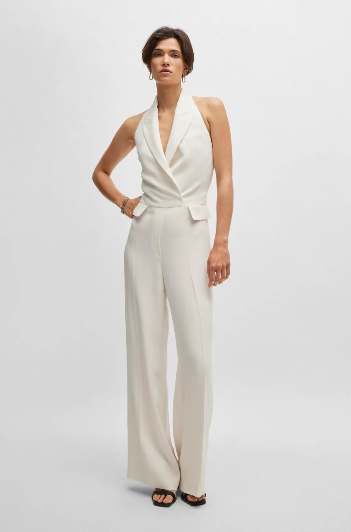 HUGO BOSS Halterneck Jumpsuit With Peak Lapels White Outlet