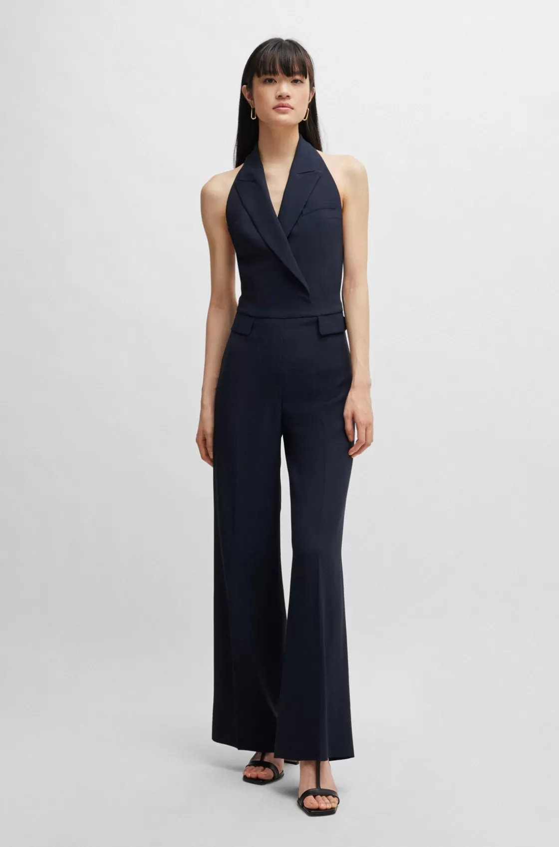 HUGO BOSS Halterneck Jumpsuit With Peak Lapels Dark Blue Store