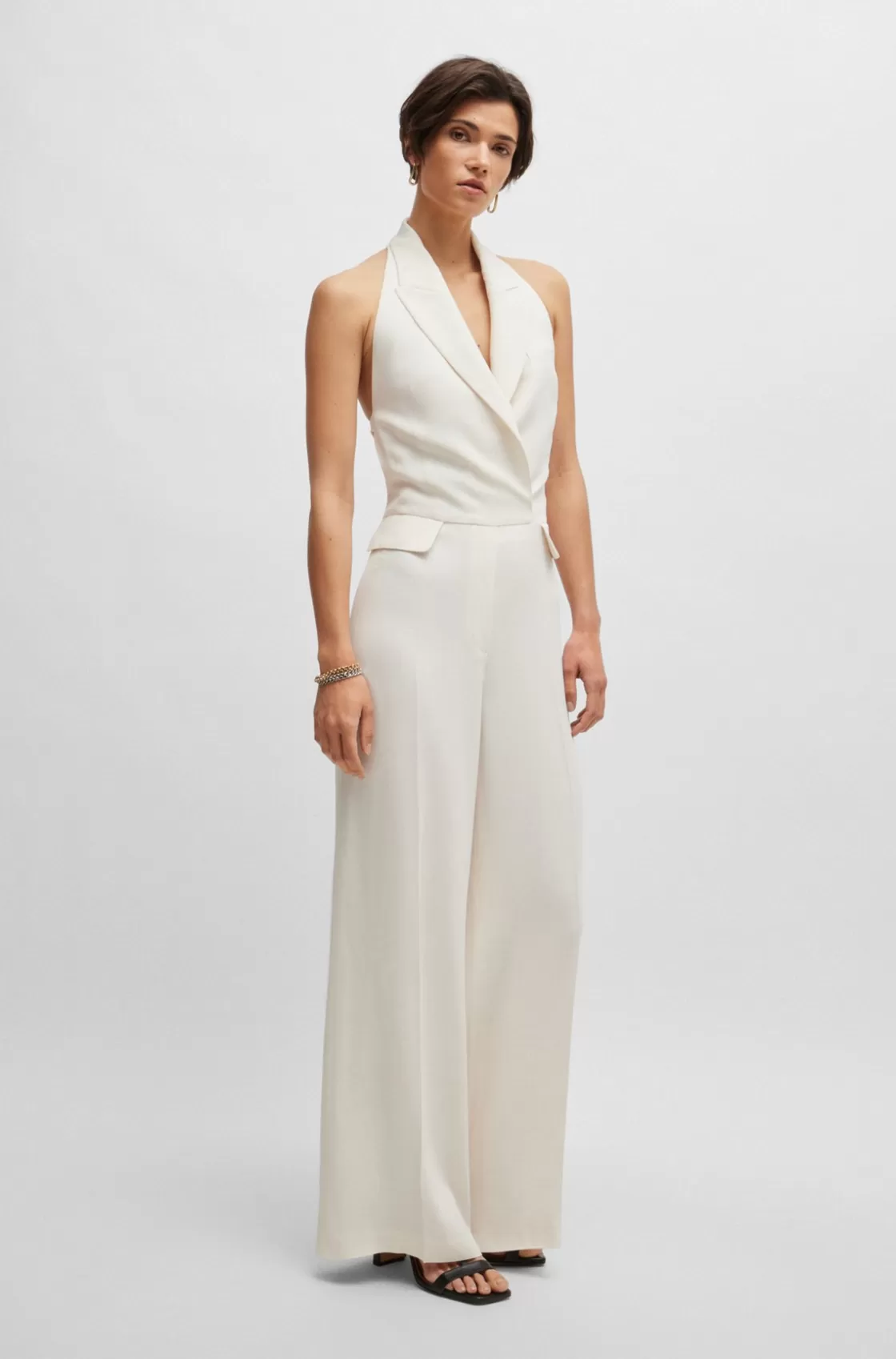 HUGO BOSS Halterneck Jumpsuit With Peak Lapels White Outlet
