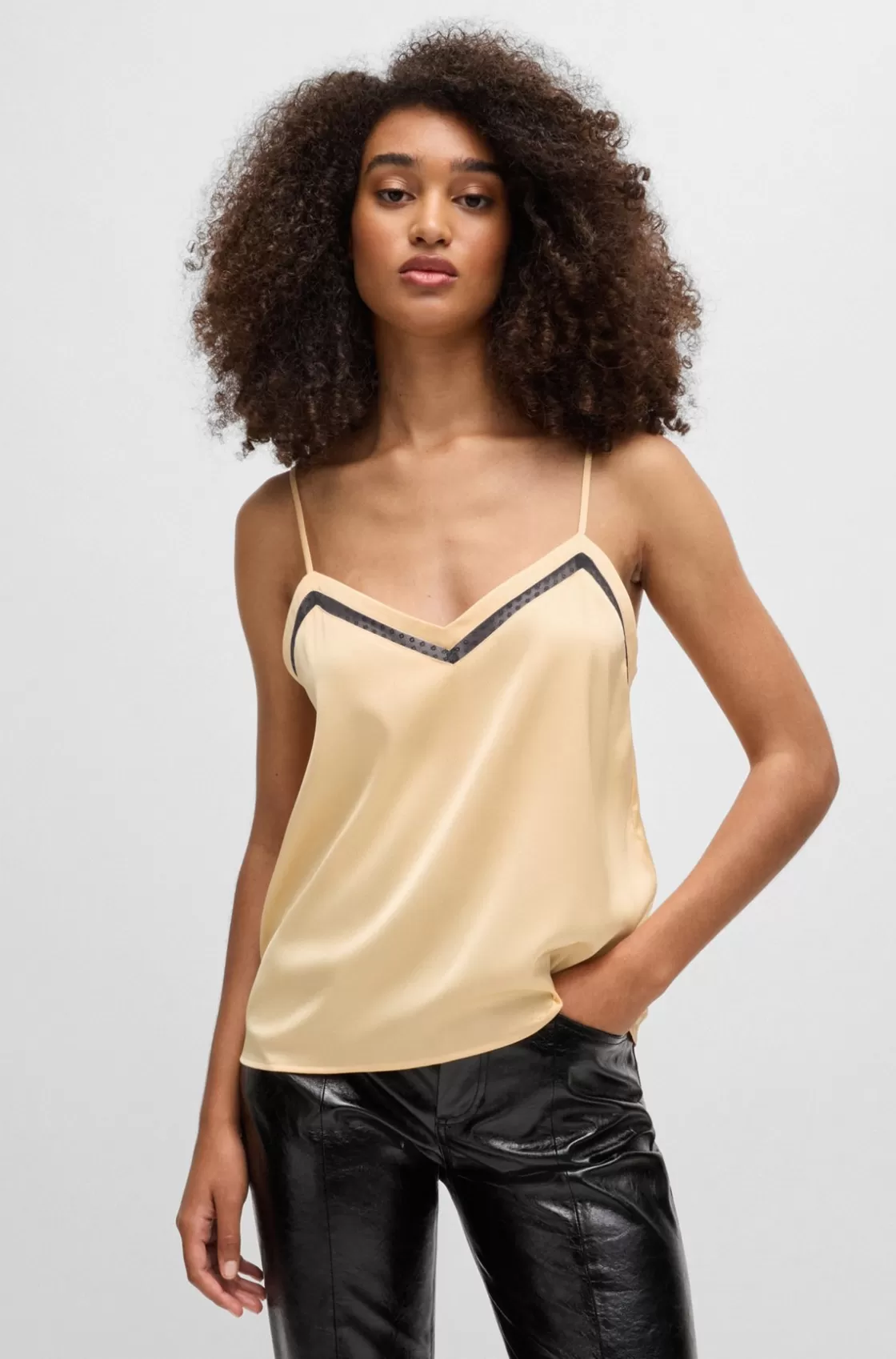 HUGO BOSS Hammered-satin Camisole With Lace Insert Light Orange Flash Sale