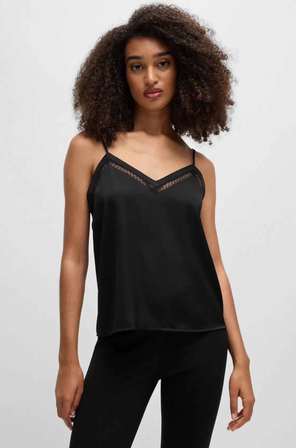 HUGO BOSS Hammered-satin Camisole With Lace Insert Black Cheap