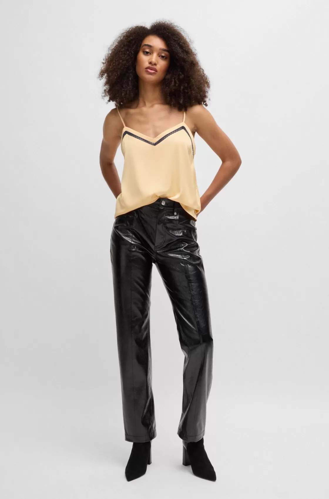 HUGO BOSS Hammered-satin Camisole With Lace Insert Light Orange Flash Sale