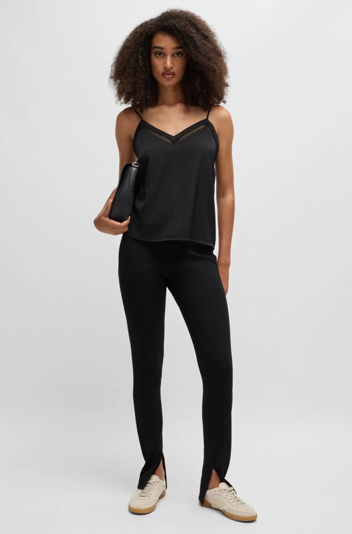 HUGO BOSS Hammered-satin Camisole With Lace Insert Black Cheap