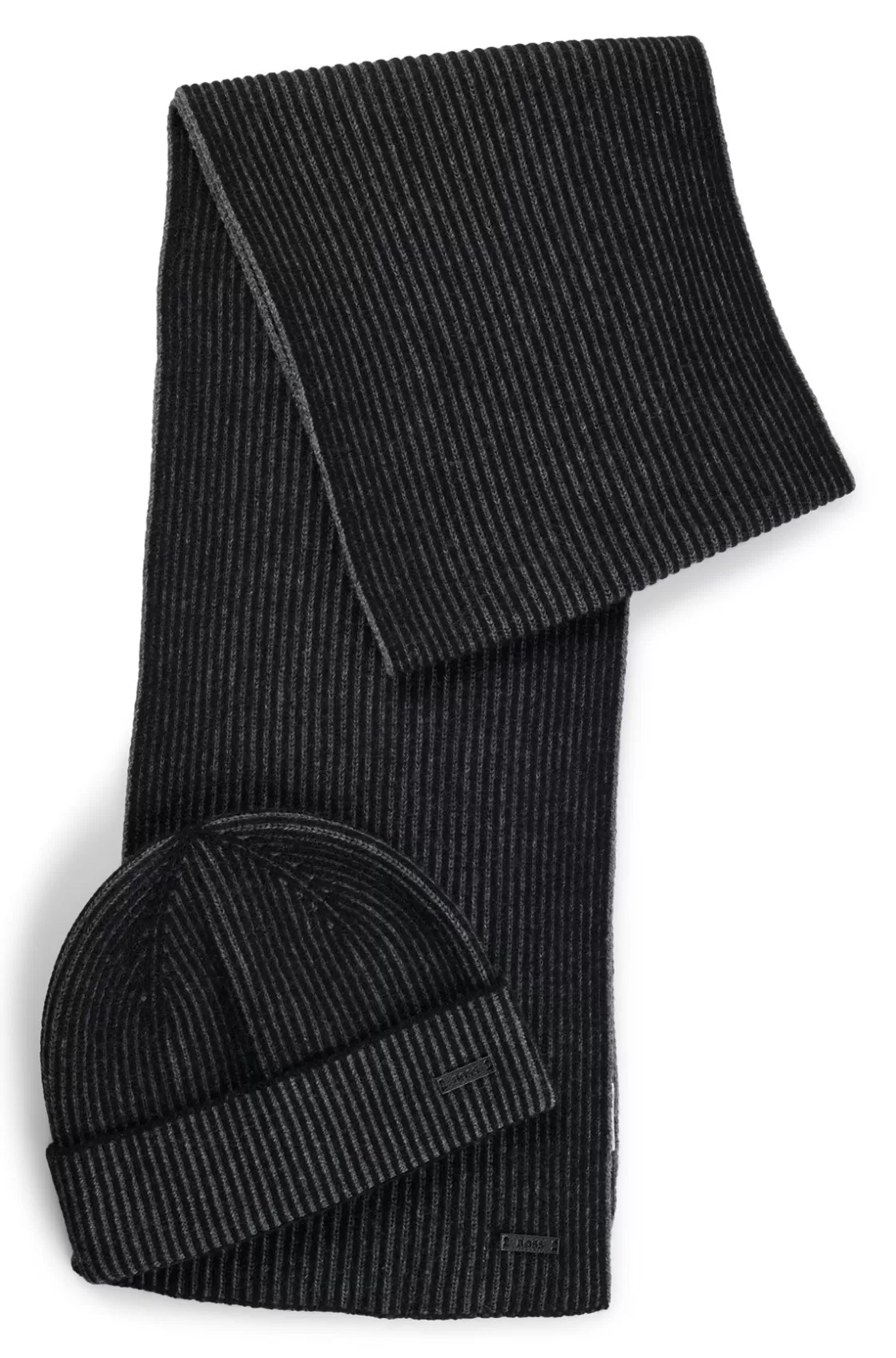 HUGO BOSS Hat And Scarf Set With Logo Labels Black Discount