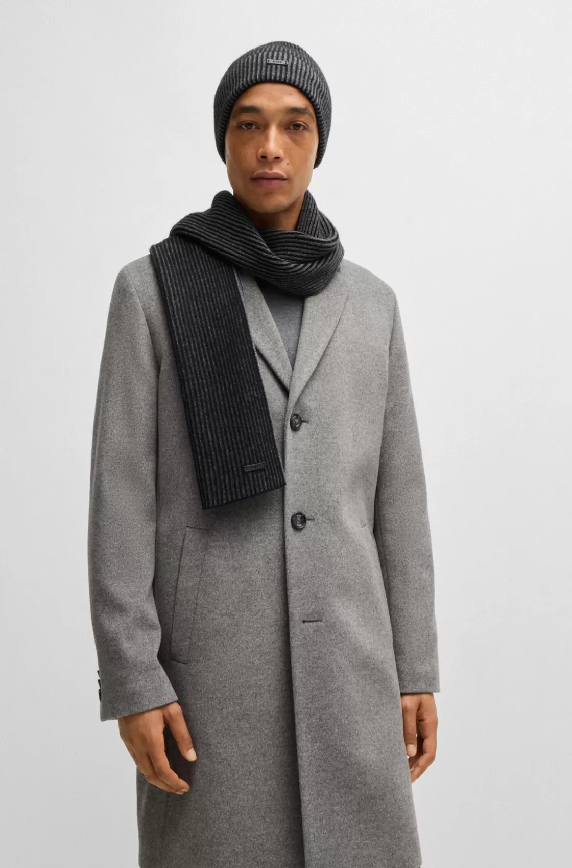 HUGO BOSS Hat And Scarf Set With Logo Labels Black Discount
