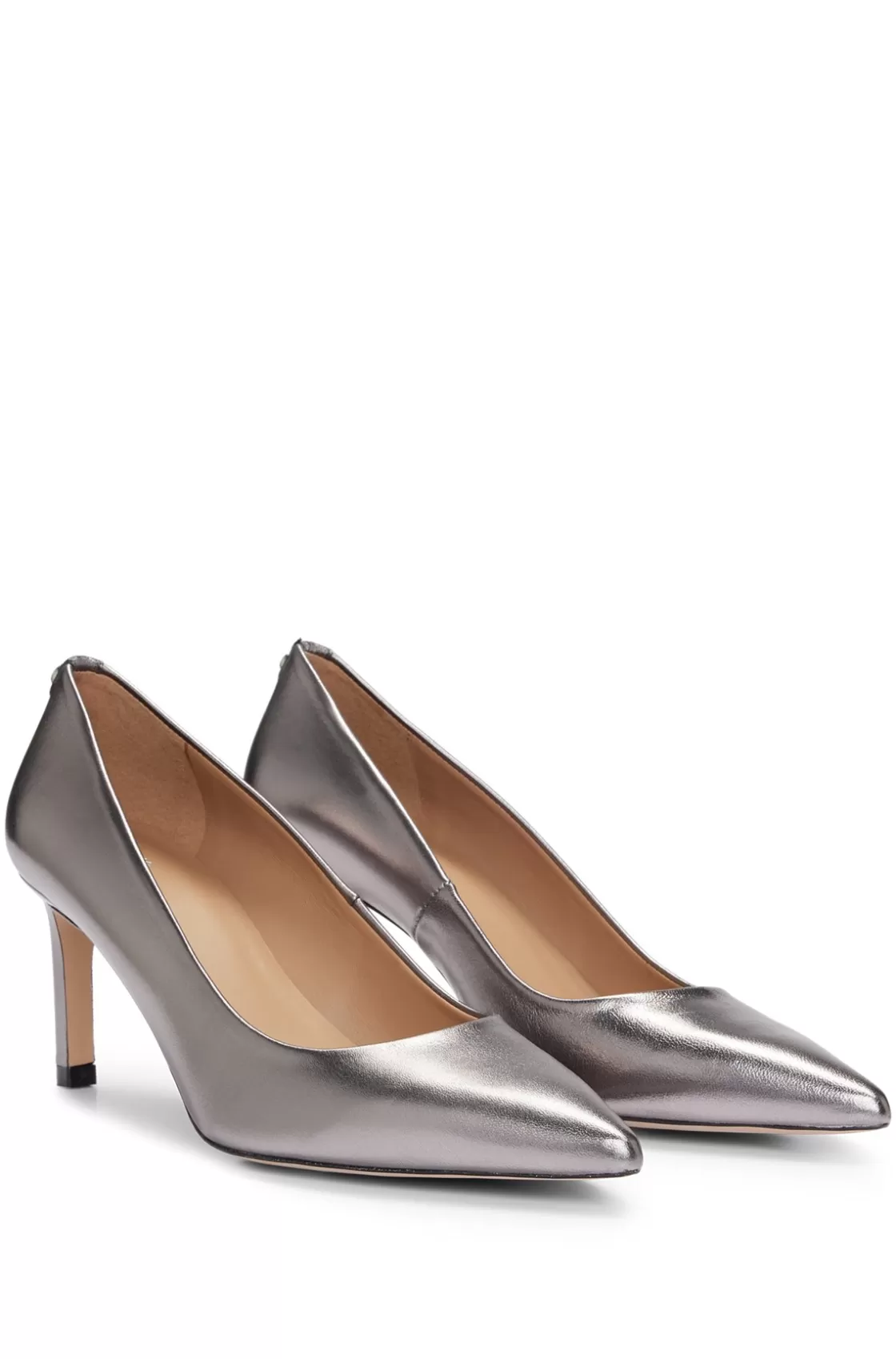 HUGO BOSS Heeled Pumps In Laminated Leather Silver Best