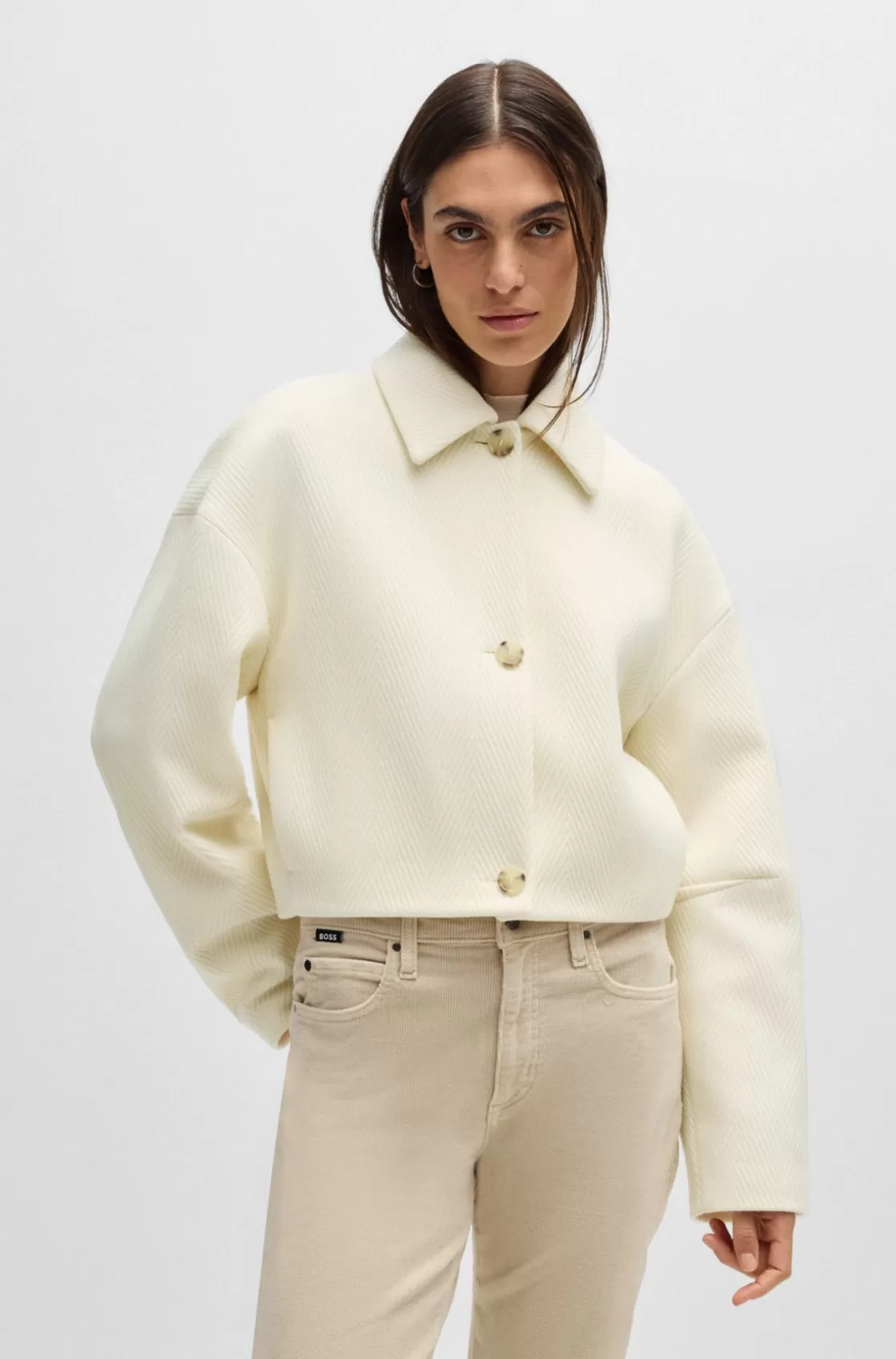 HUGO BOSS Herringbone Jacket In A Virgin-wool Blend White Sale