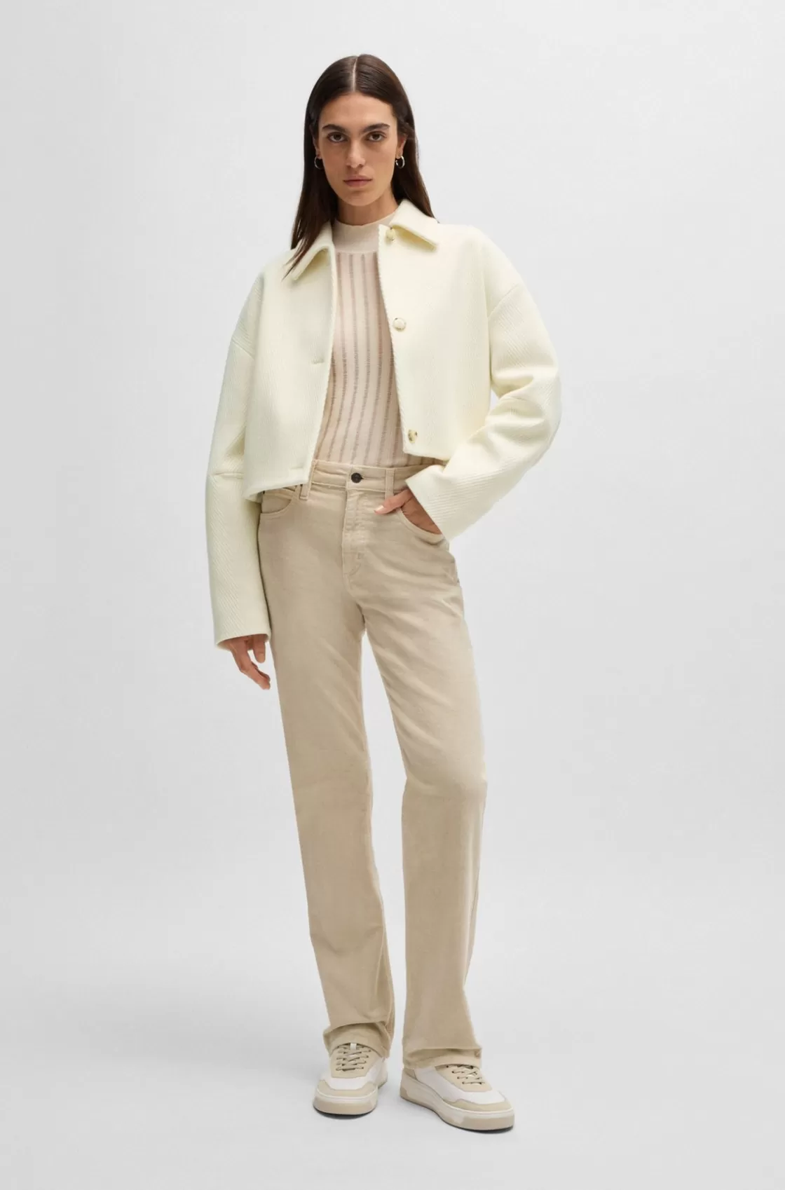 HUGO BOSS Herringbone Jacket In A Virgin-wool Blend White Sale