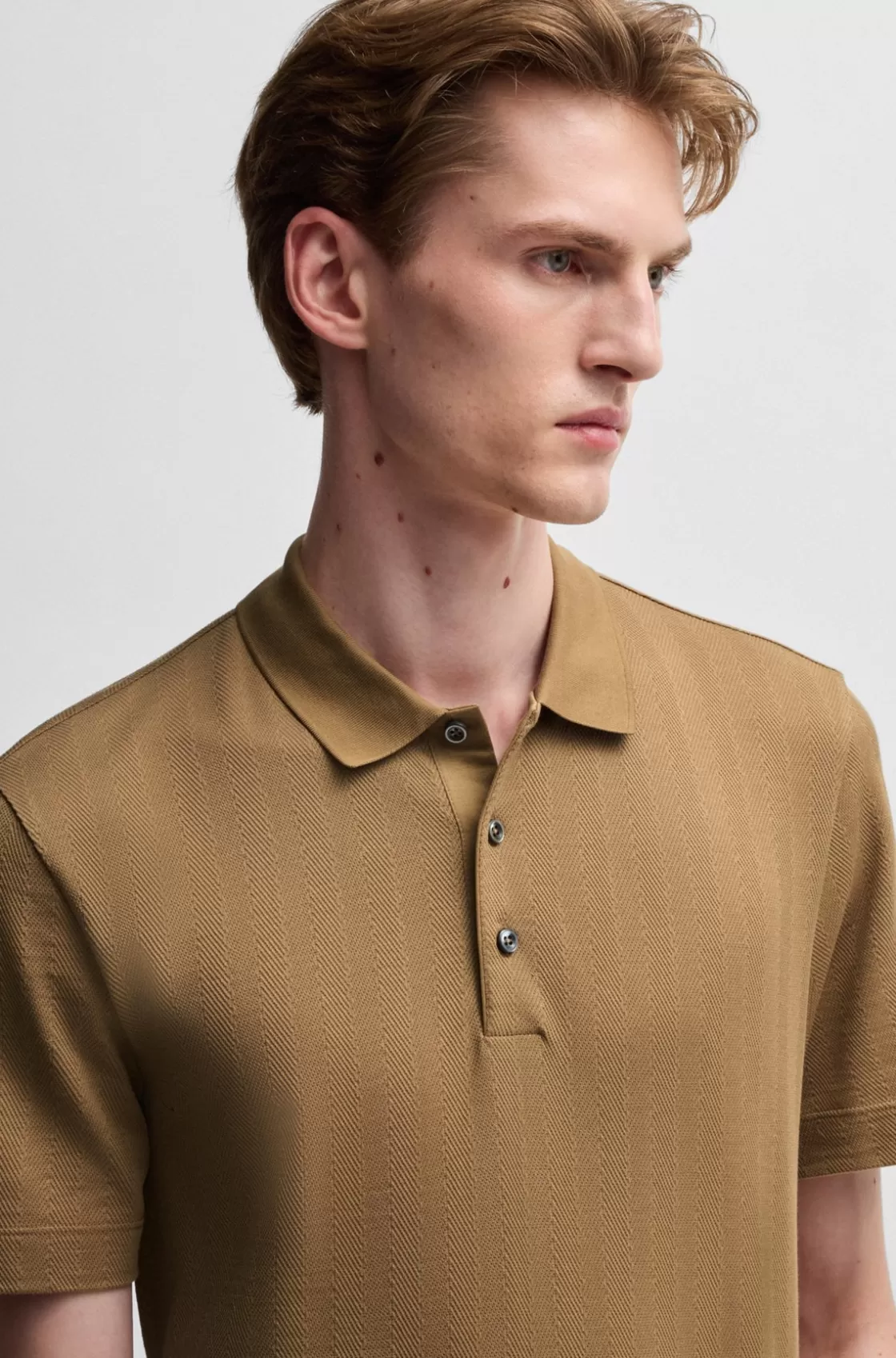 HUGO BOSS Herringbone-jacquard Polo Shirt In Cotton And Wool Beige Store