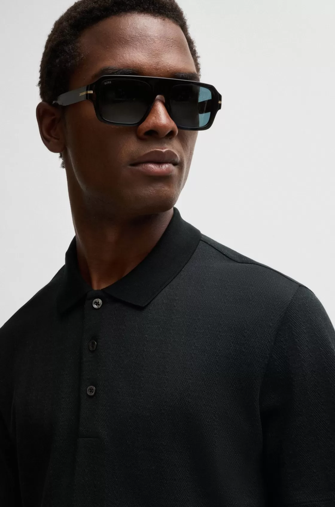 HUGO BOSS Herringbone-jacquard Polo Shirt In Cotton And Wool Black Best