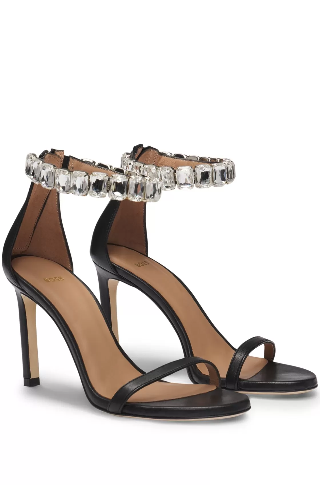 HUGO BOSS High-heeled Sandals In Nappa Leather With Rhinestone Strap Black Best Sale