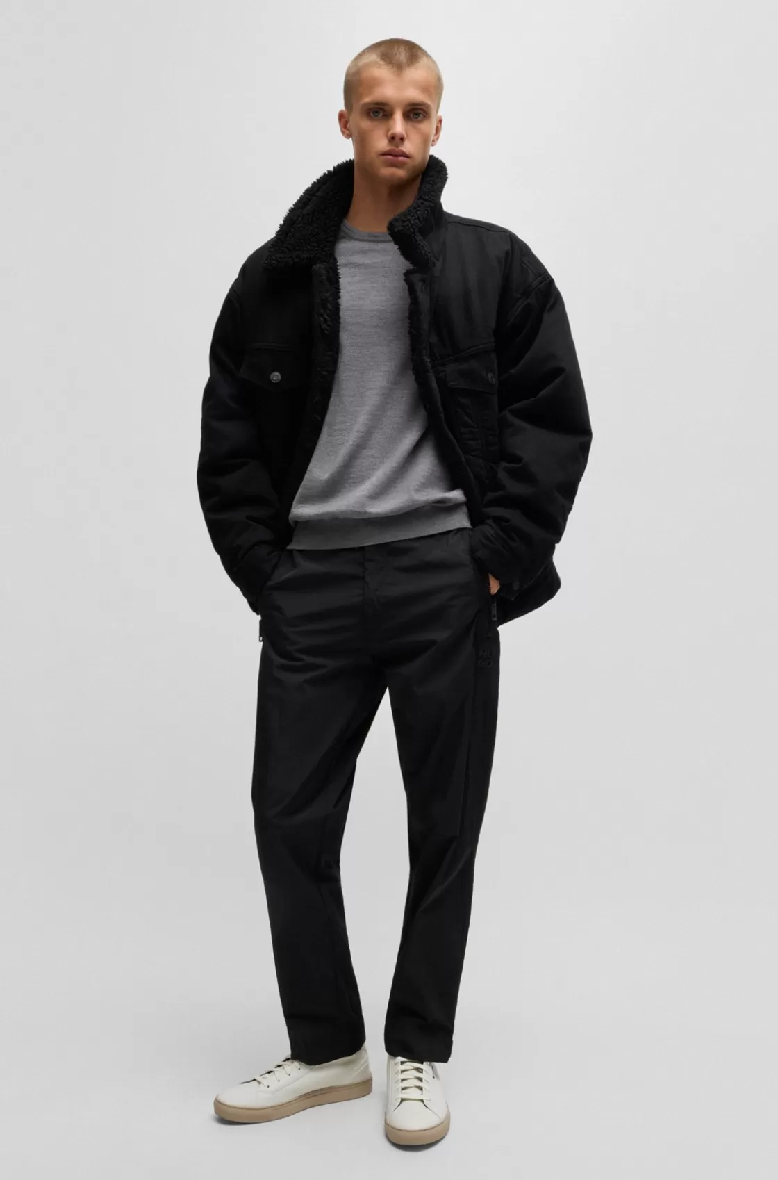 HUGO BOSS High-top Trainers In Grained Faux Leather White Flash Sale
