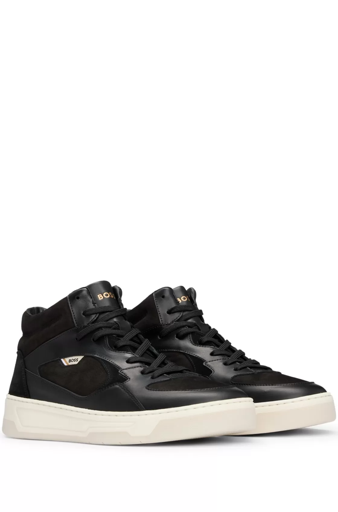 HUGO BOSS High-top Trainers In Mixed Leathers Black Flash Sale