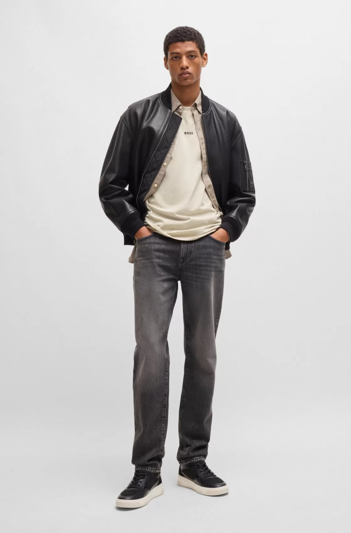 HUGO BOSS High-top Trainers In Mixed Leathers Black Flash Sale