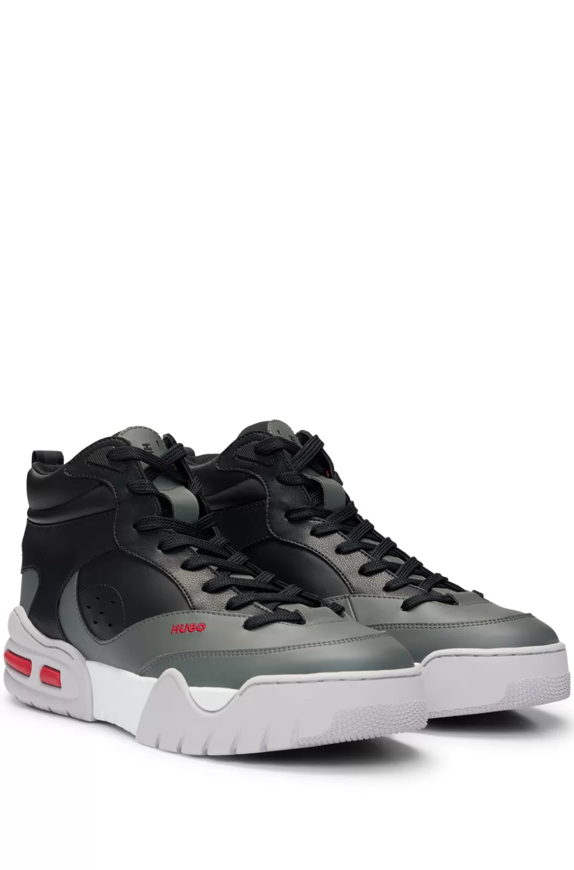 HUGO BOSS High-top Trainers With Faux Leather And Mesh Dark Grey Online