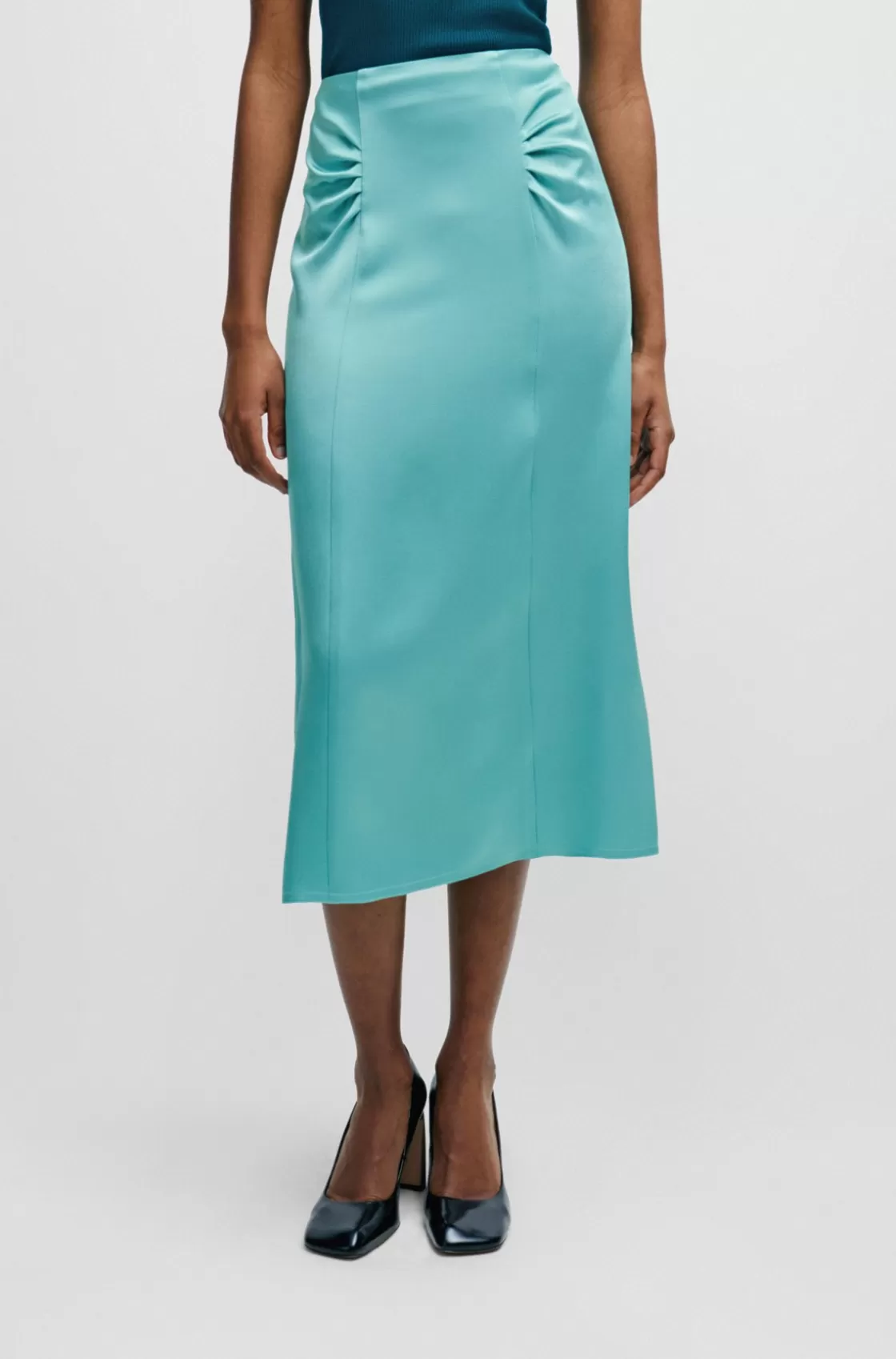 HUGO BOSS High-waisted A-line Skirt With Gathered Details Light Blue Best
