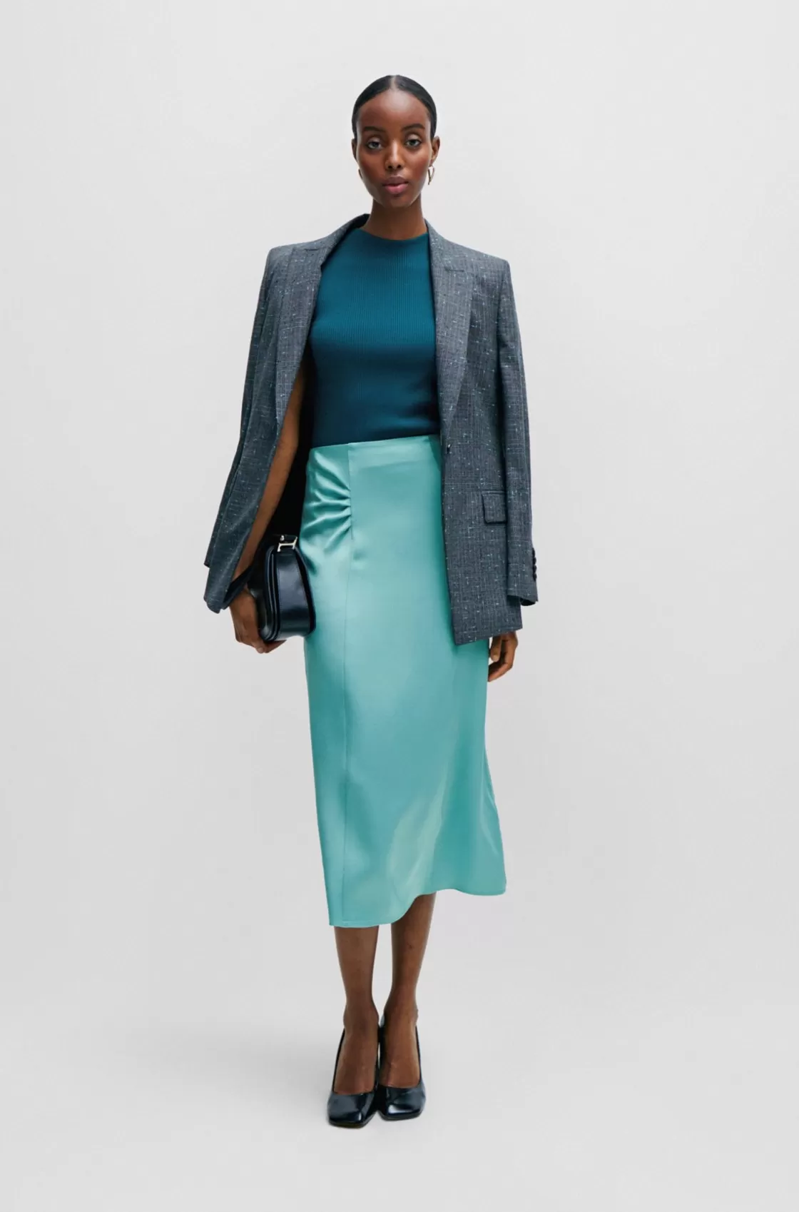 HUGO BOSS High-waisted A-line Skirt With Gathered Details Light Blue Best
