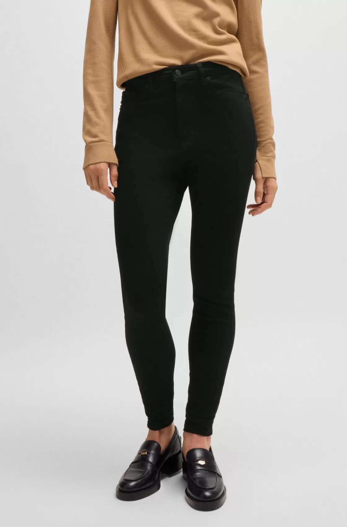 HUGO BOSS High-waisted Cropped Jeans In Power-stretch Denim Black Best Sale