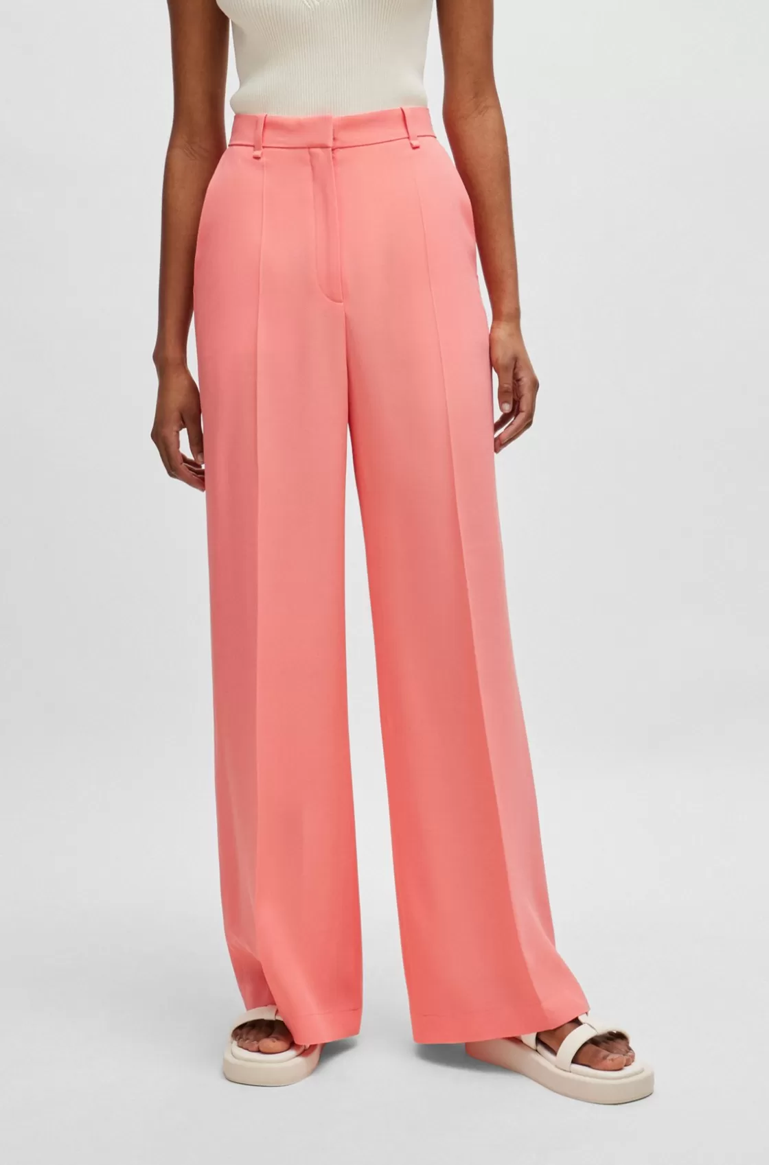 HUGO BOSS High-waisted Relaxed-fit Trousers With Wide Leg Light Purple New