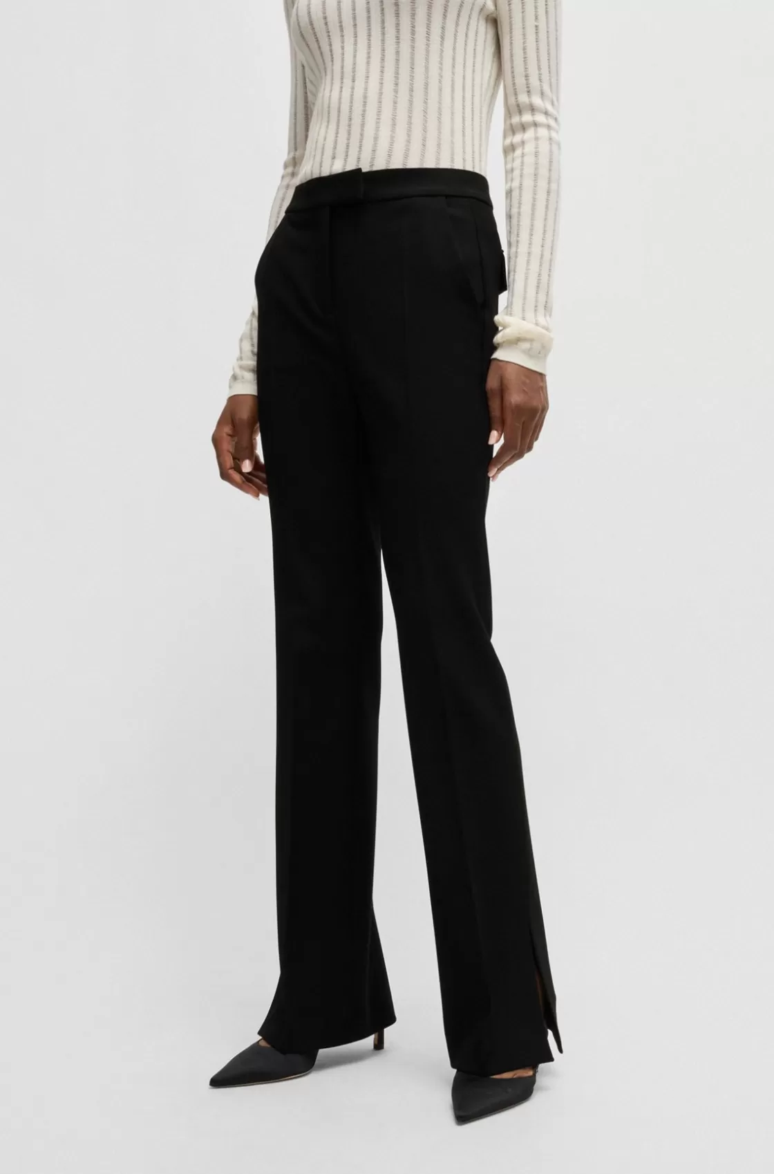HUGO BOSS High-waisted Slim-fit Trousers With Flared Leg Black Best Sale