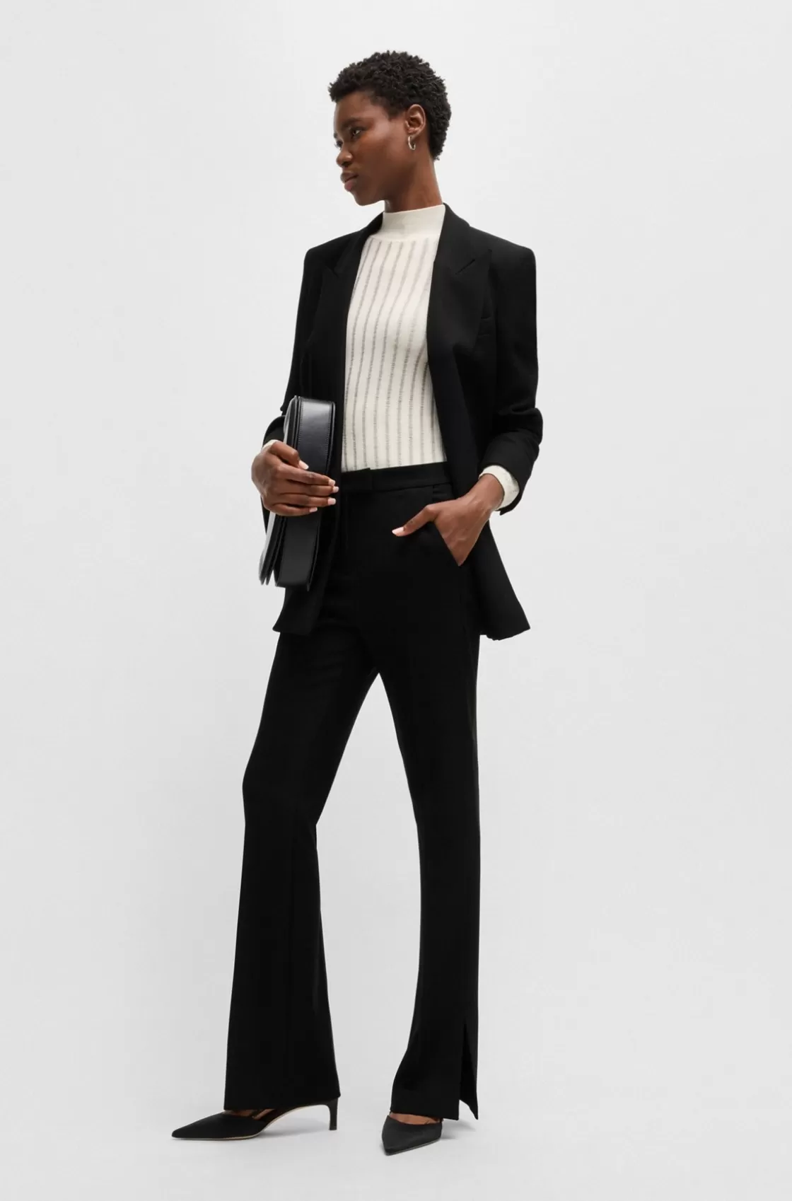 HUGO BOSS High-waisted Slim-fit Trousers With Flared Leg Black Best Sale