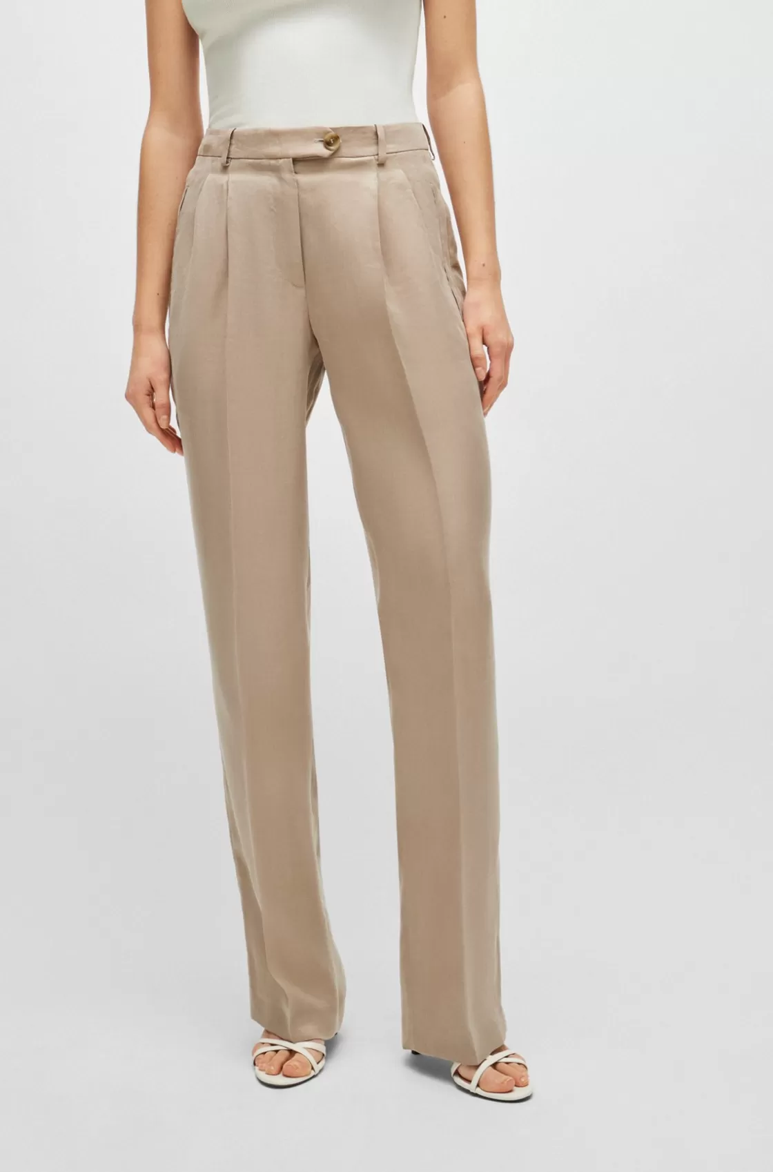 HUGO BOSS High-waisted Trousers With A Wide Leg Light Beige Best
