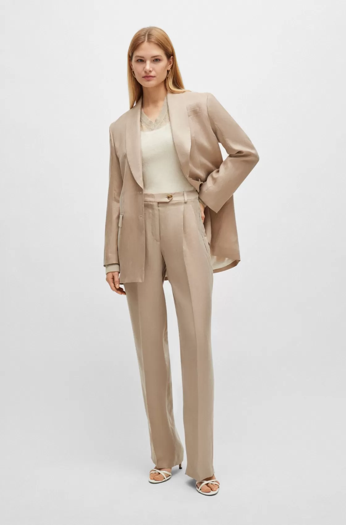 HUGO BOSS High-waisted Trousers With A Wide Leg Light Beige Best