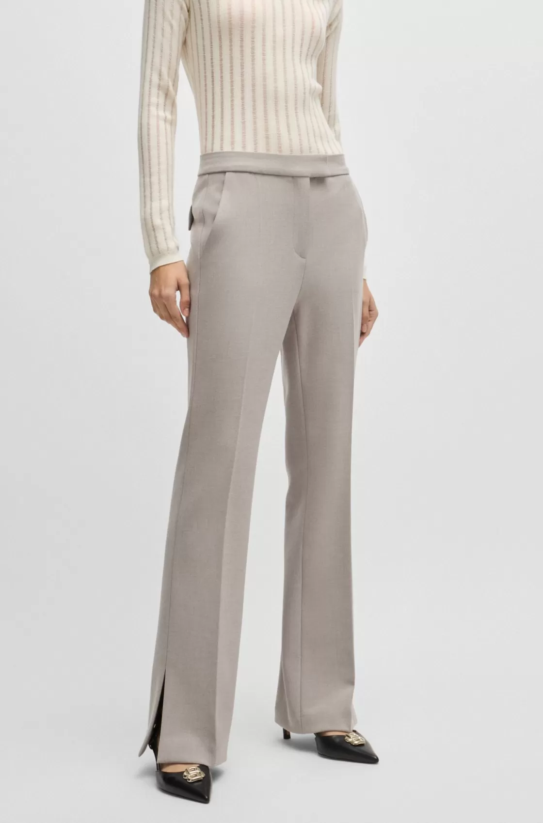 HUGO BOSS High-waisted Trousers With Flared Leg Light Grey Hot