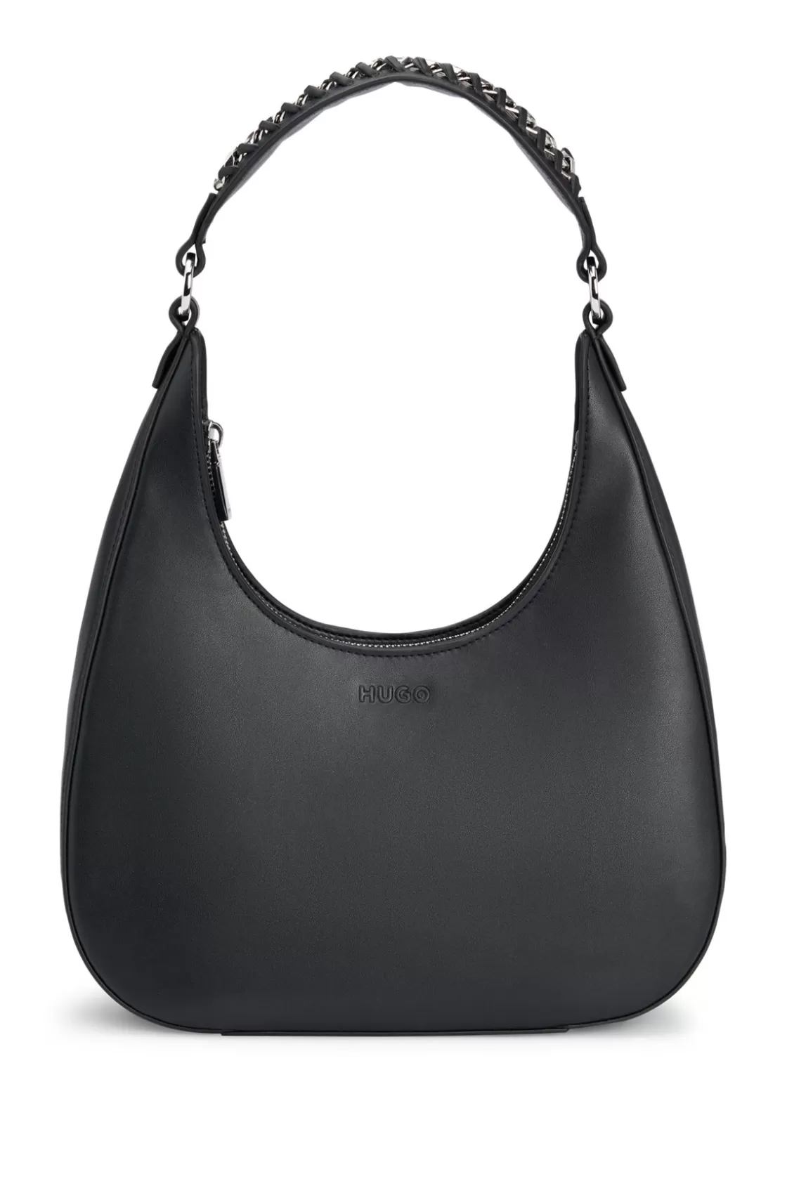 HUGO BOSS Hobo Bag In Faux Leather With Chain-trimmed Strap Black Fashion