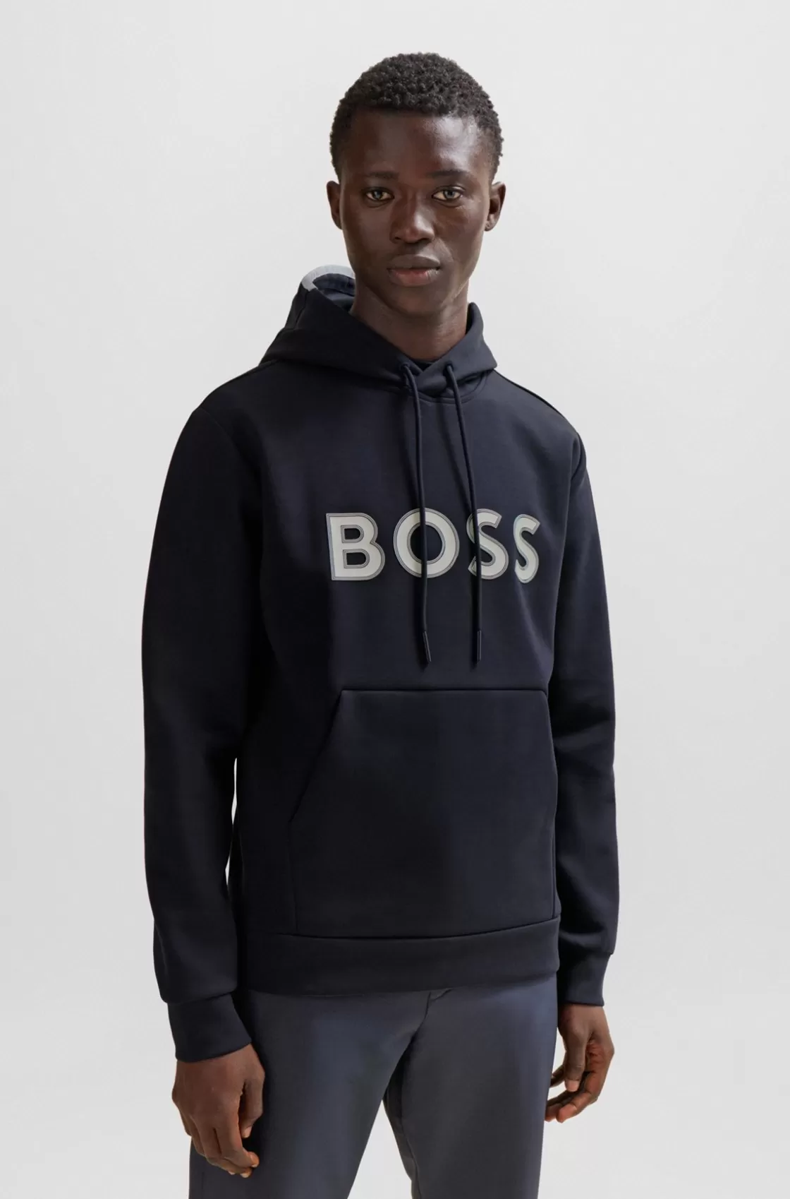 HUGO BOSS Hoodie With Logo Print Dark Blue Shop
