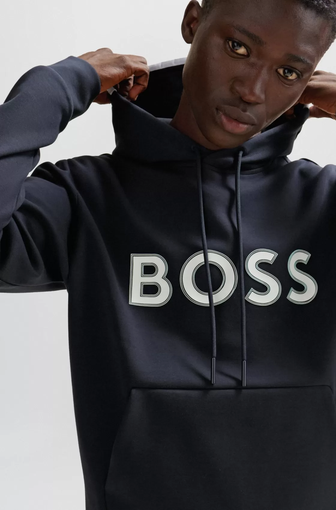 HUGO BOSS Hoodie With Logo Print Dark Blue Shop