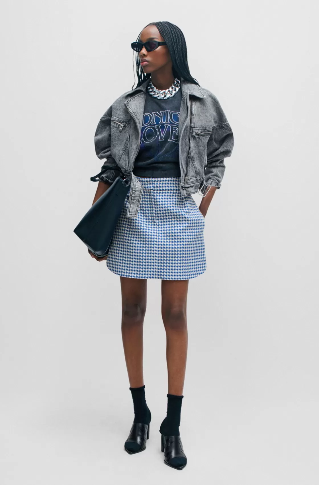 HUGO BOSS Houndstooth Mini Skirt In A Cotton Blend Patterned Outlet