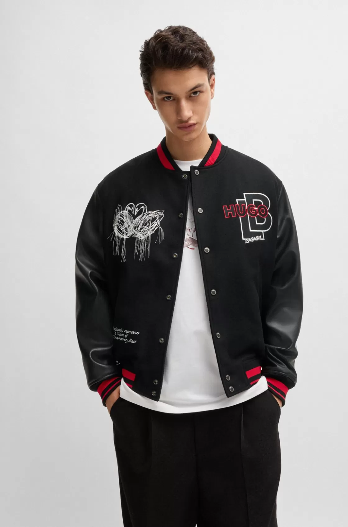 HUGO BOSS HUGO X Les Benjamins Bomber Jacket With Special Graphics Black Fashion