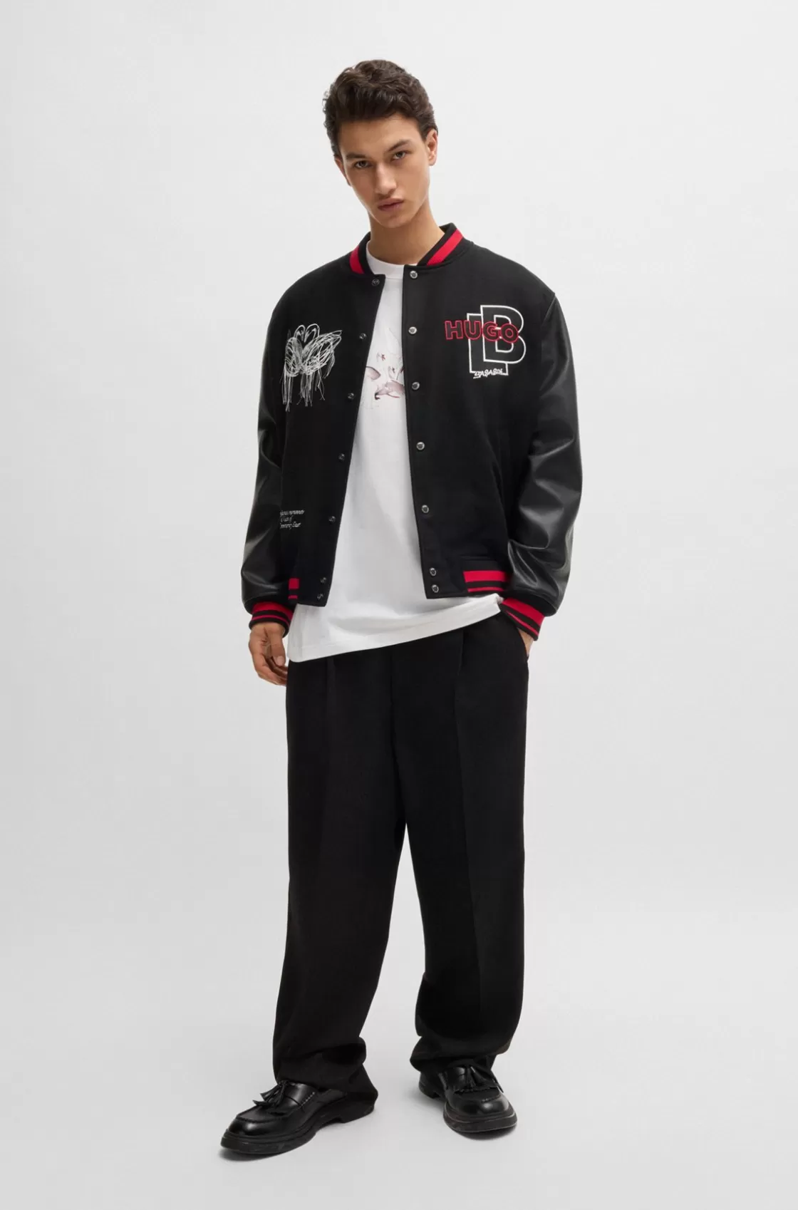 HUGO BOSS HUGO X Les Benjamins Bomber Jacket With Special Graphics Black Fashion