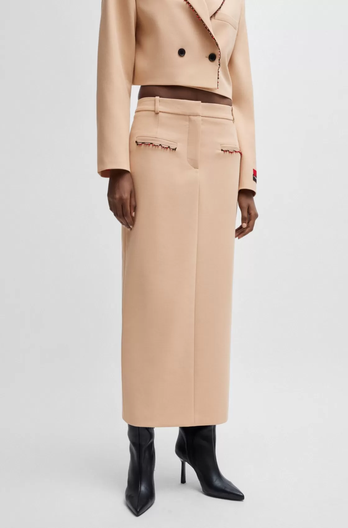 HUGO BOSS HUGO X Les Benjamins Low-rise Pencil Skirt With Beaded Trims Light Beige Online