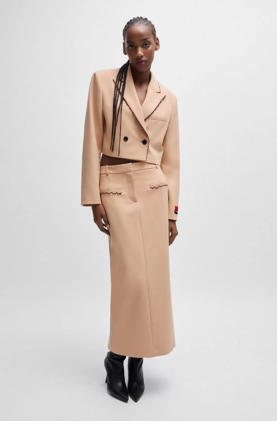 HUGO BOSS HUGO X Les Benjamins Low-rise Pencil Skirt With Beaded Trims Light Beige Online