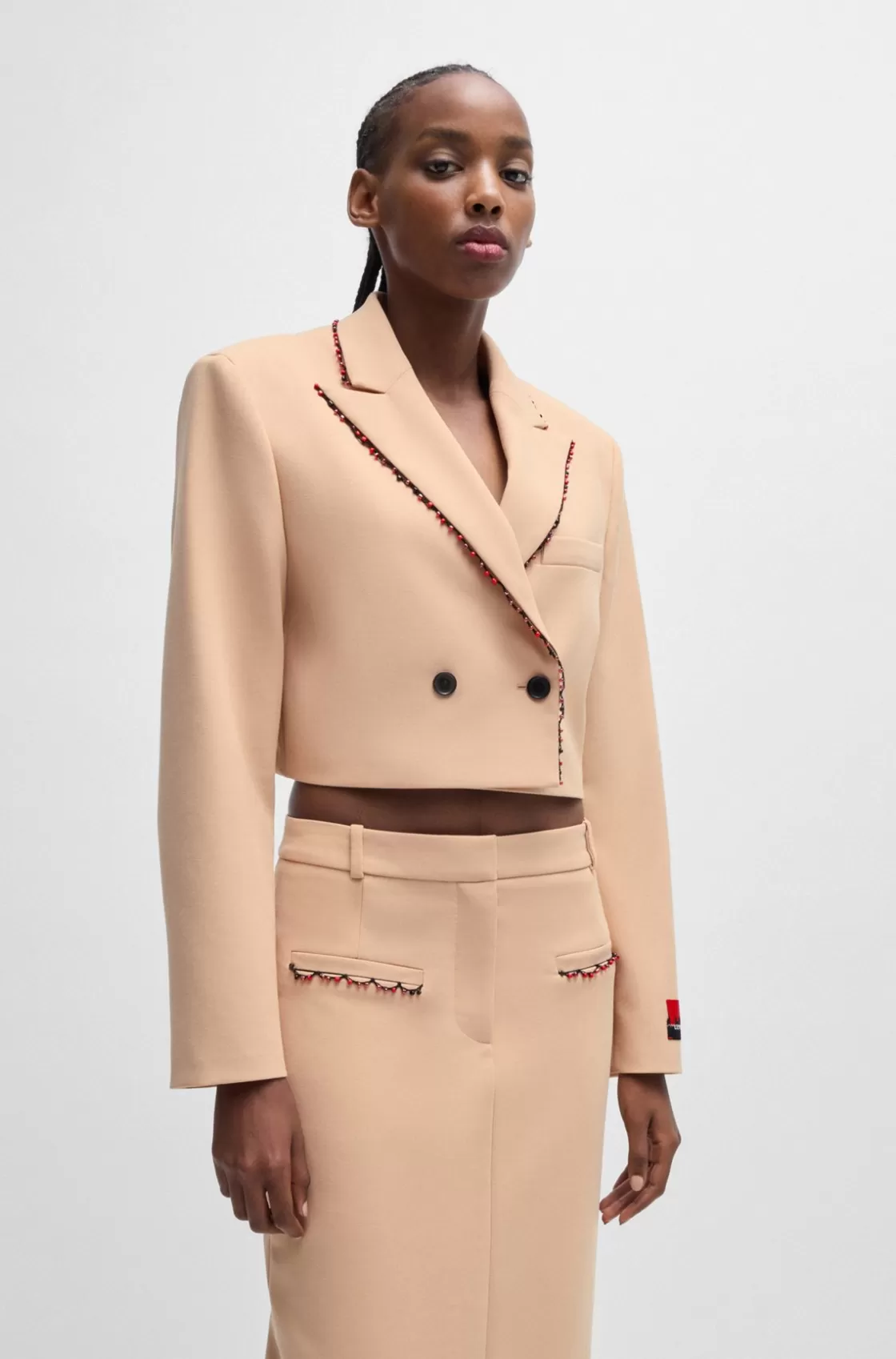 HUGO BOSS HUGO X Les Benjamins Regular-fit Cropped Jacket With Beaded Trim Light Beige Fashion