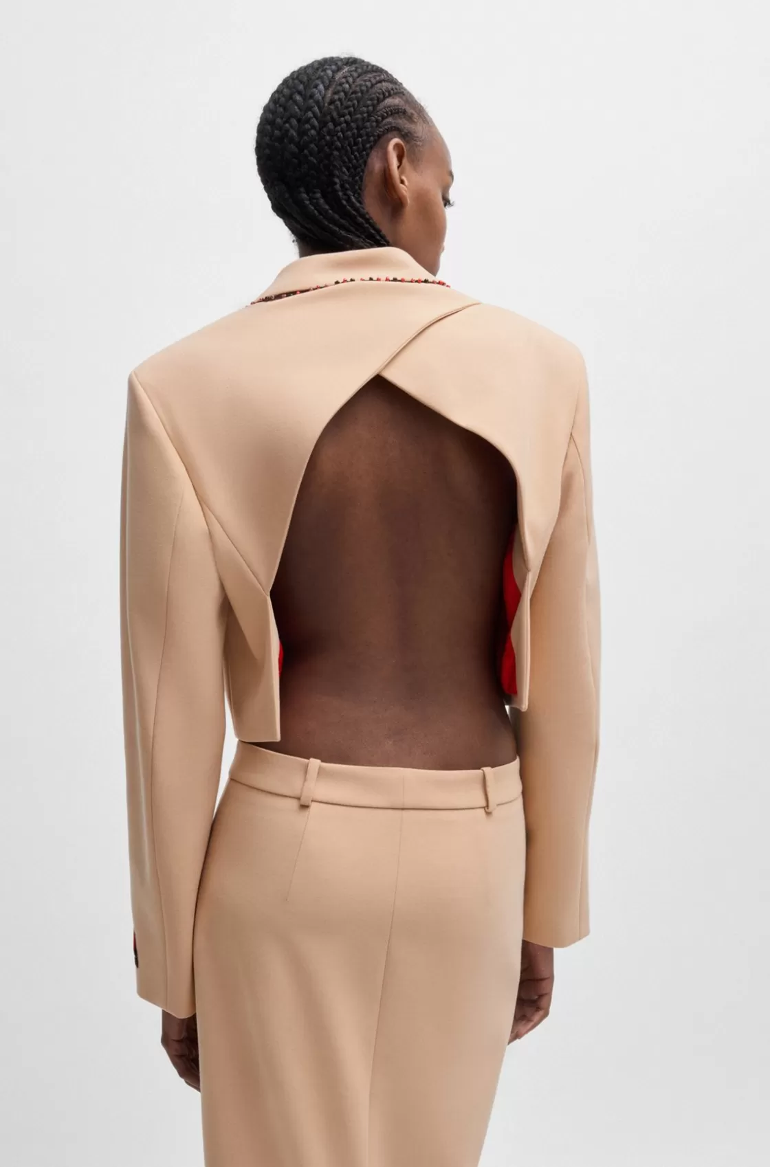 HUGO BOSS HUGO X Les Benjamins Regular-fit Cropped Jacket With Beaded Trim Light Beige Fashion